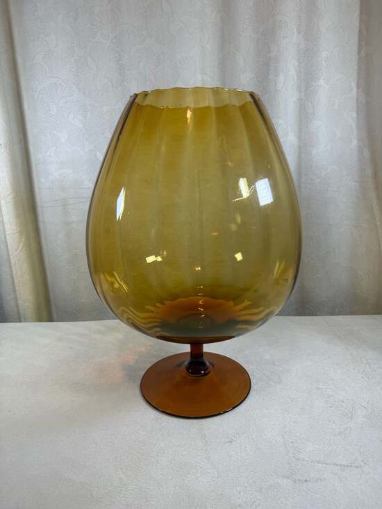 Empoli Other - Vintage Mid-Century Empoli Italian Amber Optic Ribbed Glass Brandy Snifter Vase